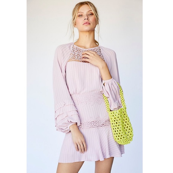Free People Sweet Ruffle Pinstripe Lace Mini Dress - Picture 3 of 8